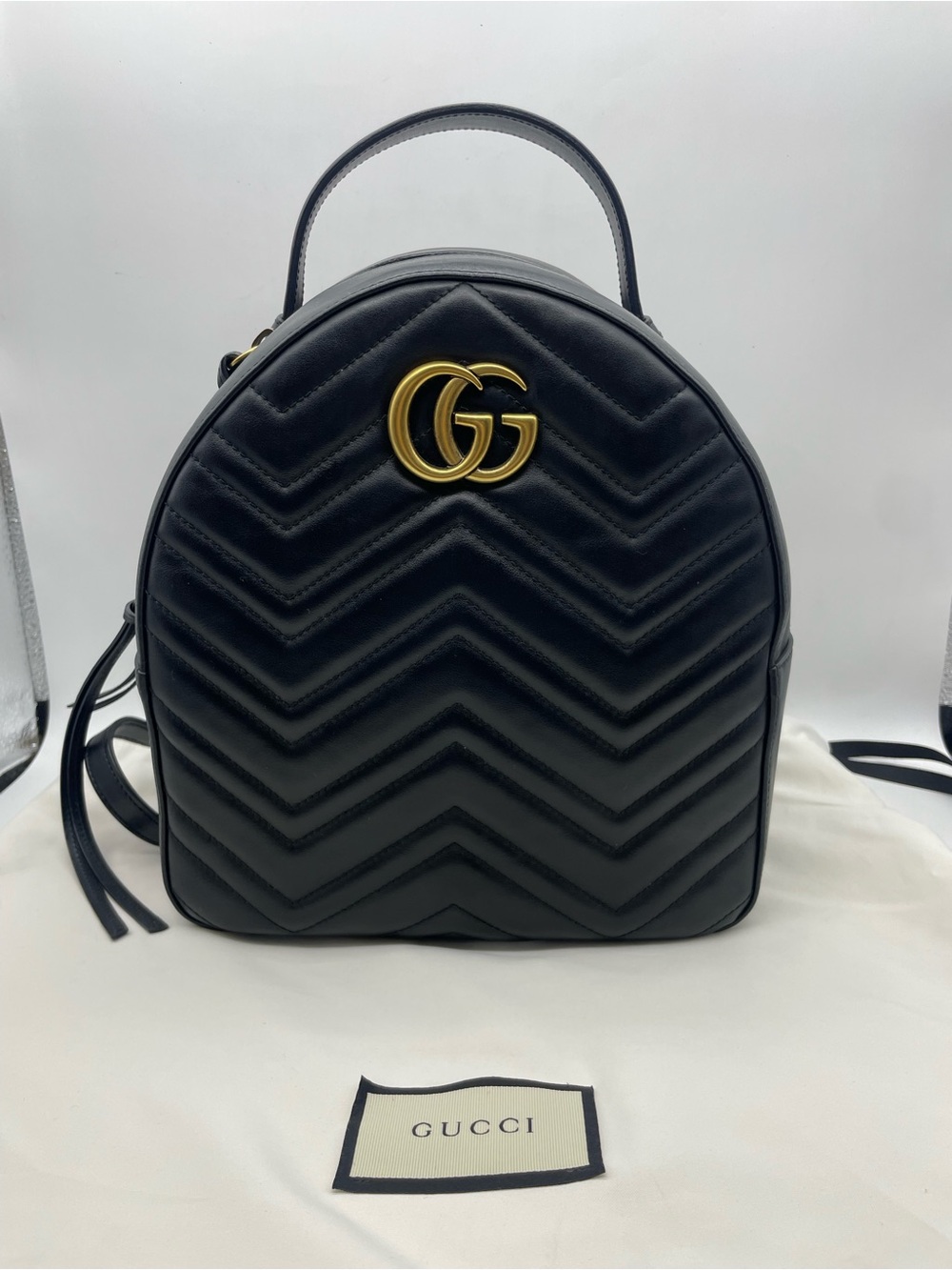 Gucci GG Marmont Black Chevron Leather Backpack